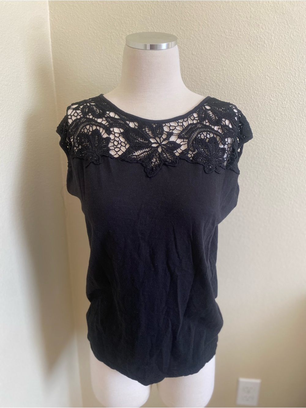 LOFT Black Lace Yoke Tank Top